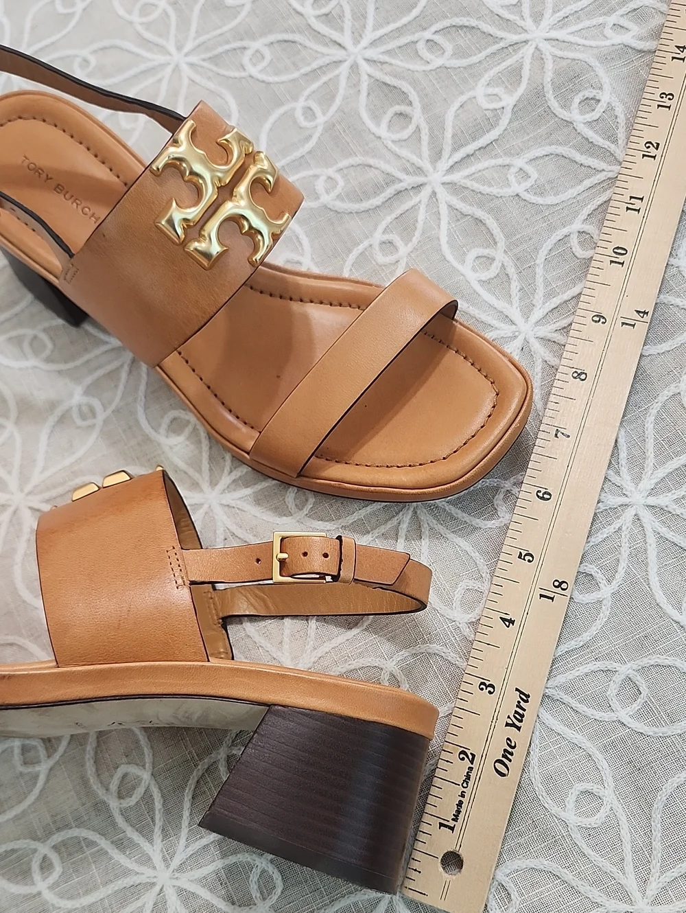 Tory Burch Eleanor Heel Leather Sandals Size 8